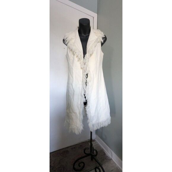Penny Lane Coat Oatmeal Fuzzy Open Vest Sleeveless Women's S Festival Coquette - Picture 2 of 10